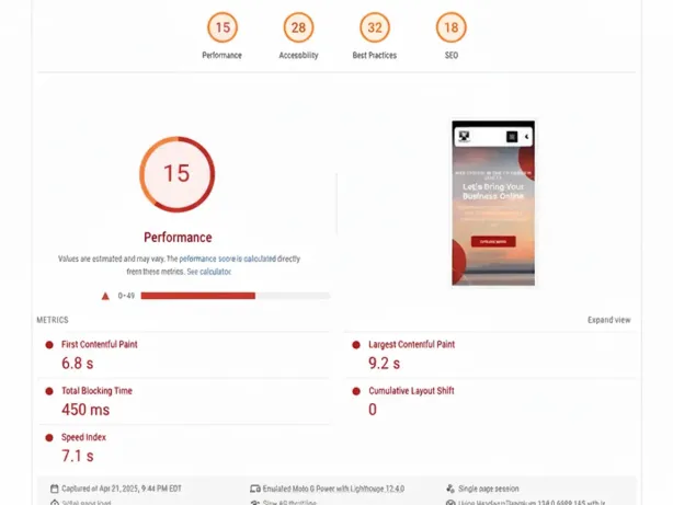 Before: Slow website performance with low PageSpeed score